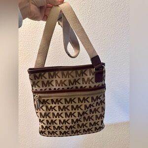 Michael Kors Beige and Dark Brown Logo Crossbody